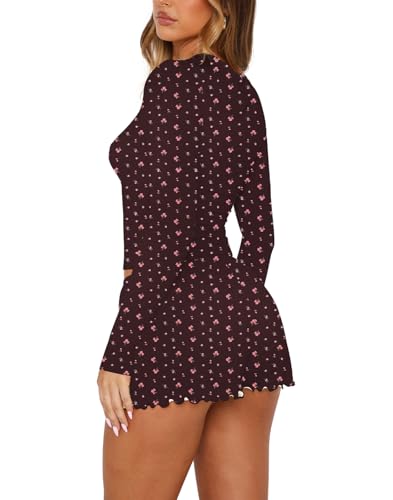 Image of REVETRO Fall Womens 2 Piece Pajama Sets Sexy PJ Shorts Y2k V Neck Long Sleeve Lounge Set Sleepwear with Button Down