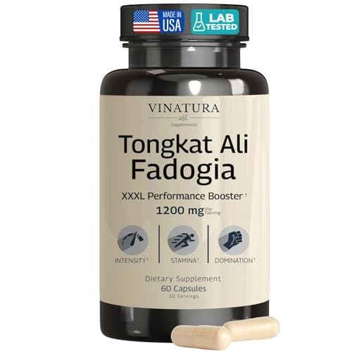 Tongkat Ali Fadogia Agrestis - 1200mg, Enhanced with Nitric Oxide Booster Supplement, Longjack Tongkat Ali for Men, *USA Made and Tested*, 60 Capsules