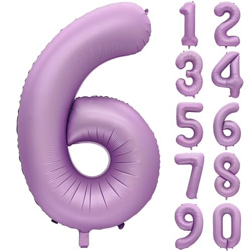 Image of 40 In Matte Lavender Purple Birthday Number 6 Helium Foil Mylar Balloon | Helium Foil Mylar, Suitable Boys' And Girls', 6st 16th Birthday Parties, Anniversary Celebration, six Balloon Purple paryt