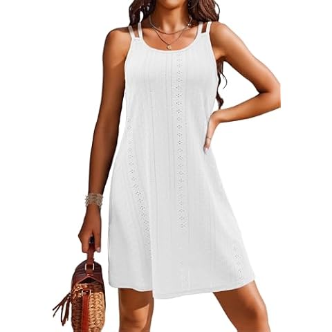 Doreyi Womens Swimsuit Coverup Scoop Neck Beach Cover Up Hollow Out Spaghetti Straps Mini Dress Cover