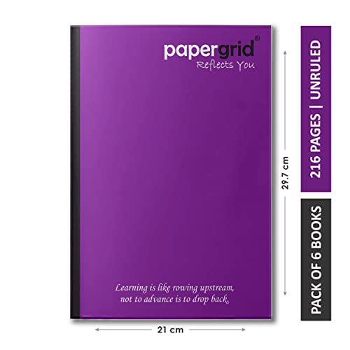 Image of papergrid Notebook - A4 (29.7 cm x 21 cm), Unruled, 216 Pages, Soft Cover - Pack of 6