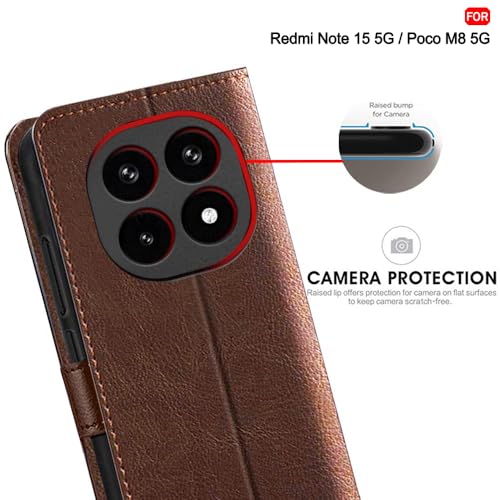 Image of TheGiftKart Flip Back Cover Case for Mi Redmi Note 15 / Note 15 SE /Poco M8 5G | Dual-Color Leather Finish | Inbuilt Stand & Pockets | Wallet Style Flip Back Case Cover (Faux Leather, Brown & Coffee)