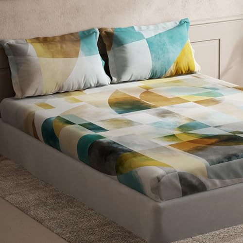 Image of Ddecor - Pack of 1 Cotton Abstract King 145 TC Bedsheet with 2 Pillow Covers - Turquoise