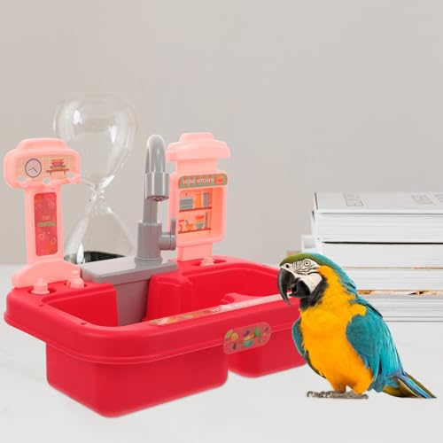 Bañera para Loros Roja CRAFTHROU Plástico Ligero Cuenca Baño Pájaros Pequeña 7
