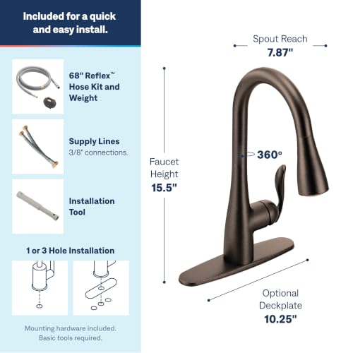 Image of Moen Arbor Oil Rubbed Bronze Motionsense Wave Touchless One-Handle Pulldown Kitchen Faucet Featuring Power Clean, 7594EWORB