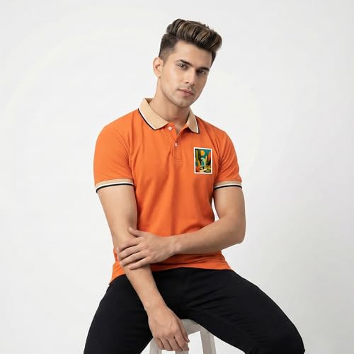 Image of Men's Regular Fit Solid Half Sleeve Casual Tipping Collar Polo T-Shirt