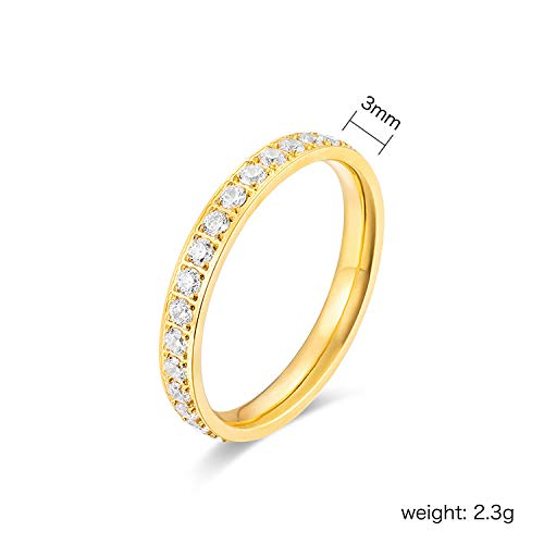 Jude Jewelers 3mm Stainless Steel Cubic Zircon Filled Stackable Eternity Wedding Band Ring (Gold, 14)4