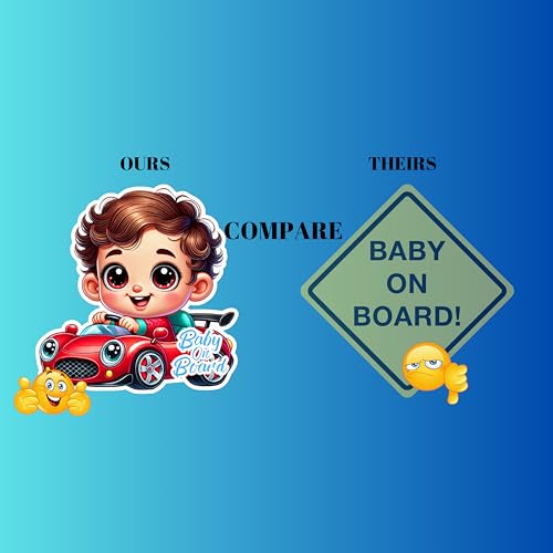 Image of Baby On Board Sticker, Car Essentials - 1 Pack, 7 inch by 7 inch - Cute - Cartoon Safety Signs - Non Magnet - Cute-Durable Strong Adhesive (Red Sports Car)