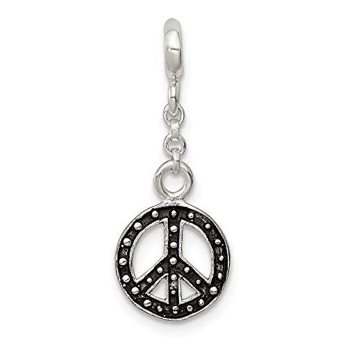 925 Sterling Silver Polished Enameled Peace Symbol 1/2inch Dangle Enhancer Charm Pendant Necklace Jewelry Gifts for Women