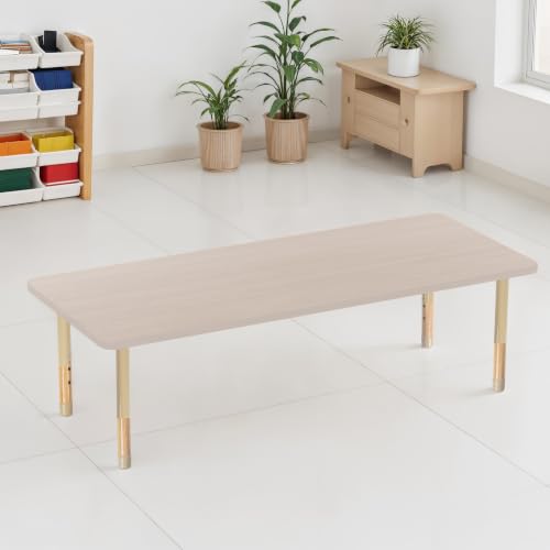 Image of Factory Direct Partners 30 inch x 72 inch Rectangle Kids Classroom Table with Adjustable Chunky Wood Legs