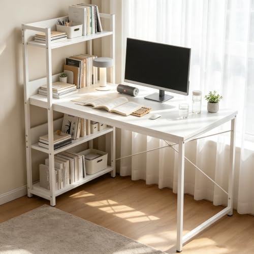 GM Bear Escritorio para Computadora con Repisas de Librero, Escritorios Gamer Minimalista Moderno, Mesa de Trabajo Madera, Ideal para Sala Hogar...