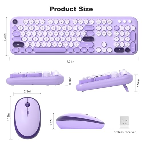 Image of KNOWSQT Wireless Keyboard and Mouse Combo - Lovely Violet 2.4G Full-Sized Colorful Keyboards, Round Keycap USB Dongle Plug Play Cute Keyboards for Windows, Laptop, PC, Desktop, Mac