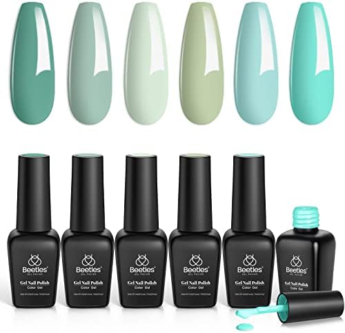 Beetles Gel Nail Polish Kit 6 Colors Mermaid's Tears Collection Gel Polish Set Soak Off Nail Gel Polish Set Seafoam Green Olive Gel Nail Manicure Kit for Women Diy Home