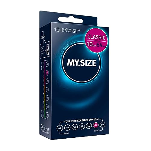 MY.SIZE Classic Kondome Größe 6 I 64 mm Breite I 10 Stück Standardpackung I extra dünn I gefühlsecht hauchzart I dünne 0,07 mm Wandstärke I vegan I für Men