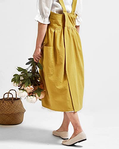 Small snail Delantal Japones Mujer Delantales Algodón Lino con 2 Bolsillos Grandes Estilo Color Sólido Impermeable… - Imagen 6