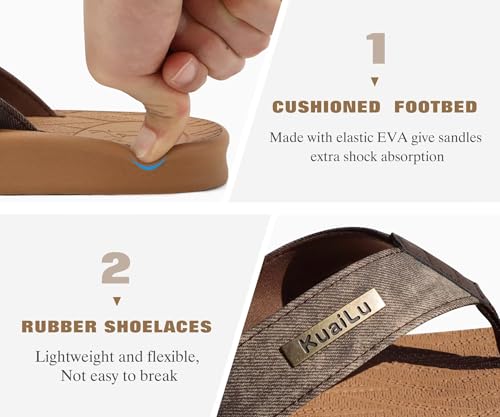 Image of KuaiLu Mens Flip Flops Arch Support Comfortable Summer Beach Thong Sandals Yoga Foam Cushion Slip on Slippers