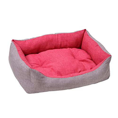 Baroni Home Cuccia per Cane in tessuto Grigio e Bordeaux Taglia M 60x70 cm, Morbido Divano Rettangolare, Comodo, per Camera da Letto Salotto Corridoio, Lavabile