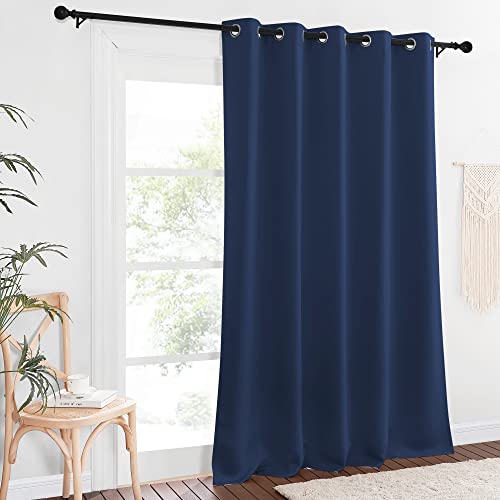 NICETOWN Blackout Curtain Panel for Farmhouse - Window Treatment Energy Saving Thermal Insulated Solid Grommet Room Darkening Doorway Drape for Living Room (Navy, 1 Panel, W66 x L90)