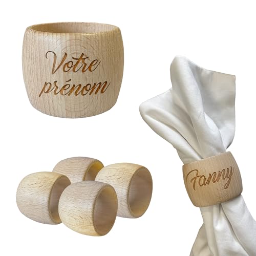 Rond de Serviette de Table par Lot de 4 - Rond de Serviette personnalisé avec prénom, Texte personnalisé…