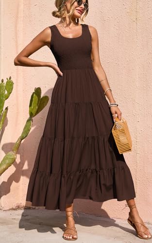 Image of PRETTYGARDEN Women's 2026 Casual Loose Plain Maxi Sundress Smocked Tank Dress Sleeveless Summer Beach Tiered Long Dresses