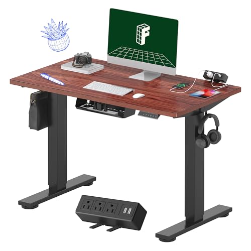 Image of FLEXISPOT EN2 Whole-Piece Standing Desk with Clamp Power Strip, 40 x 24'' Electric Stand Up Height Adjustable Desk with Cable Management (Black Frame + 40 inch Mahogany Top, 2 Packages)