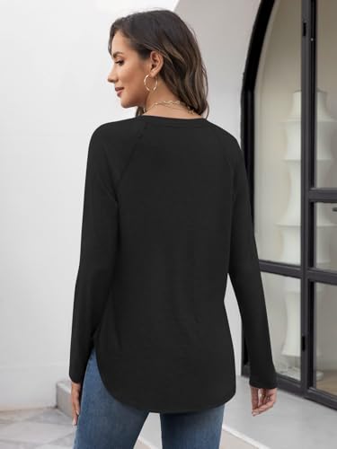 ATHMILE Long Sleeve Shirts for Women Casual Batwing T Shirt Round Neck Basic Loose Tunic Tops Black — view 3
