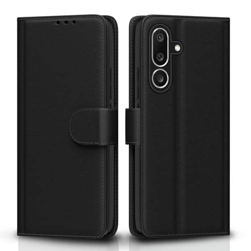 Image of Amazon basics Flip Cover for Samsung Galaxy M56 5G Leather Finish | Wallet Stand and Shock Proof | Inside TPU with Card Pockets | Complete Protection Flip Case(Black)