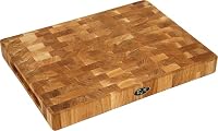 B4K® Schneidebrett aus Eiche Stirnholz 40 × 30 × 4 cm – Massiver Hackblock | Antibakterielles Hirnholzbrett mit Griffen & Silikonfüßen | Perfekt für Küche, Fleisch & BBQ – Ansicht 1