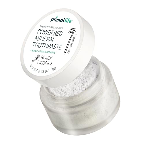 Image of Primal Life Organics - Dirty Mouth Toothpowder, Tooth Cleaning Powder, Flavored Essential Oils with Natural Kaolin & Bentonite Clay, Good for 60+ Brushings, Organic, Vegan (Black Licorice, 0.25 oz)