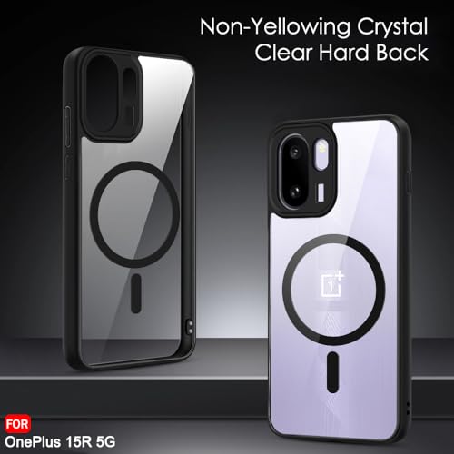Image of TheGiftKart Hybrid Shockproof Back Cover Case for OnePlus 15R 5G Compatible with MagSafe | Hard Back Cover Case for OnePlus 15R 5G (PC & TPU, Transparent Clear Back, Black Sides)