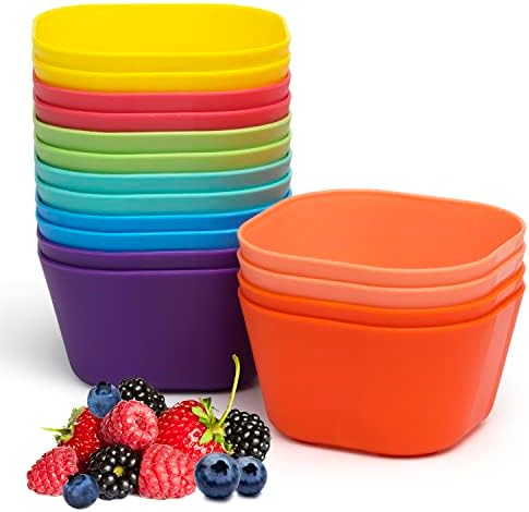Klickpick Home 15 ounce Bowls Set Of 16 Kids colorful Snack Bowls set Toddlers Cereal Bowl Set Children Bowl Kid Microwave Dishwasher Safe BPA Free Bowls - 8 Colors