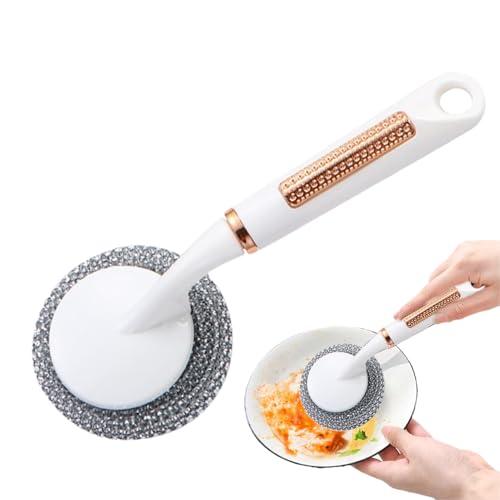 Wire Dish Scrubber Brush – Tough Stainless Cleaning Tool, Multi Purpose Cleaner | Floor Cleaning Brush, Handle Pot Scrubber for Removing Grease Grime Food Stains Cutting Boards Tiles Stove Metal