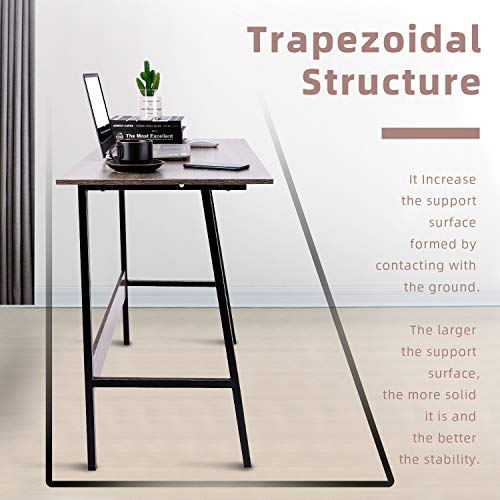 Viewee Laptop Study Table 39" Computer Writing Desk, Home Office Desk with Wood Block Support, Trapezoidal Structure Modern Student Desk, Brown (Gift: Table Edge Protectors)
