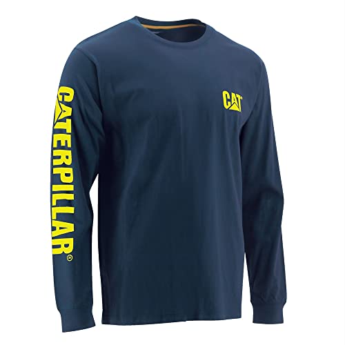 Caterpillar Trademark Banner Long Sleeve Tee Shirts for Men with Center Back Neck Wire Management Loop and Cat Workwear Logo, Detroit Blue, XL Tall