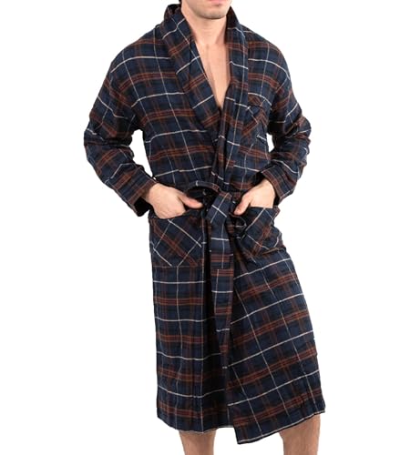 Bottoms Out Men's Flannel Sleep Robe, Flannel Bathrobe for Men, Shawl Collar Winter Plaid Robe Perfect for Men and Women