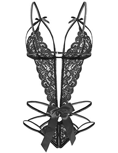 Donnalla Women's Deep V Lace Teddy One Piece Lingerie Cutout Strappy Lingerie3