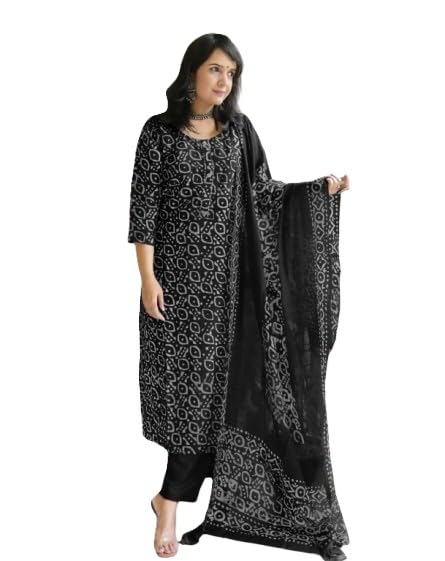 Women's Geometric Print Rayon Salwar Suit Set with Dupatta, 3/4 Sleeve-picture-47