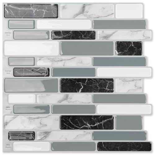 Comparison: Best Tiles For Kitchen Walls 2 Art3d 10-Sheet Peel and Stick Kitchen Backsplash Tiles, 12"x12" Self-Adhesive Marble Grey Wall Tiles for Kitchen and Bathroom