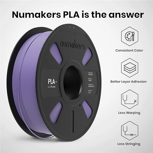 Image of NUMAKERS PLA+ 3D Printer Filament, 1.75mm, Dimensional Accuracy + /- 0.03 mm, 1 kg Spool (2.2 lbs), Compatible with Most FDM Printers (Lavender Violet)