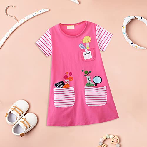 Little Girls Casual Cotton Dress Cartoon Print Short Sleeve Dress Toddler Summer T-Shirt Skirt Dresses3