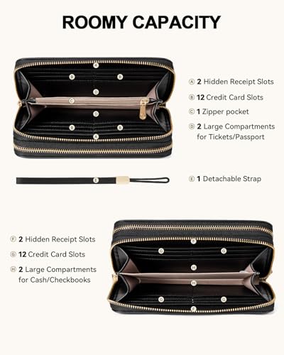 Stylish RFID-Blocking Vegan Leather Wallet for Women - Double Zipper Clutch with Large Capacity and Hand Strap - Image 7