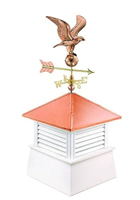 Manchester Vinyl Cupola with Eagle Weathervane, Perfect Size for a 1 Car Garage, 26” square x 56” high, Pure Copper Roof