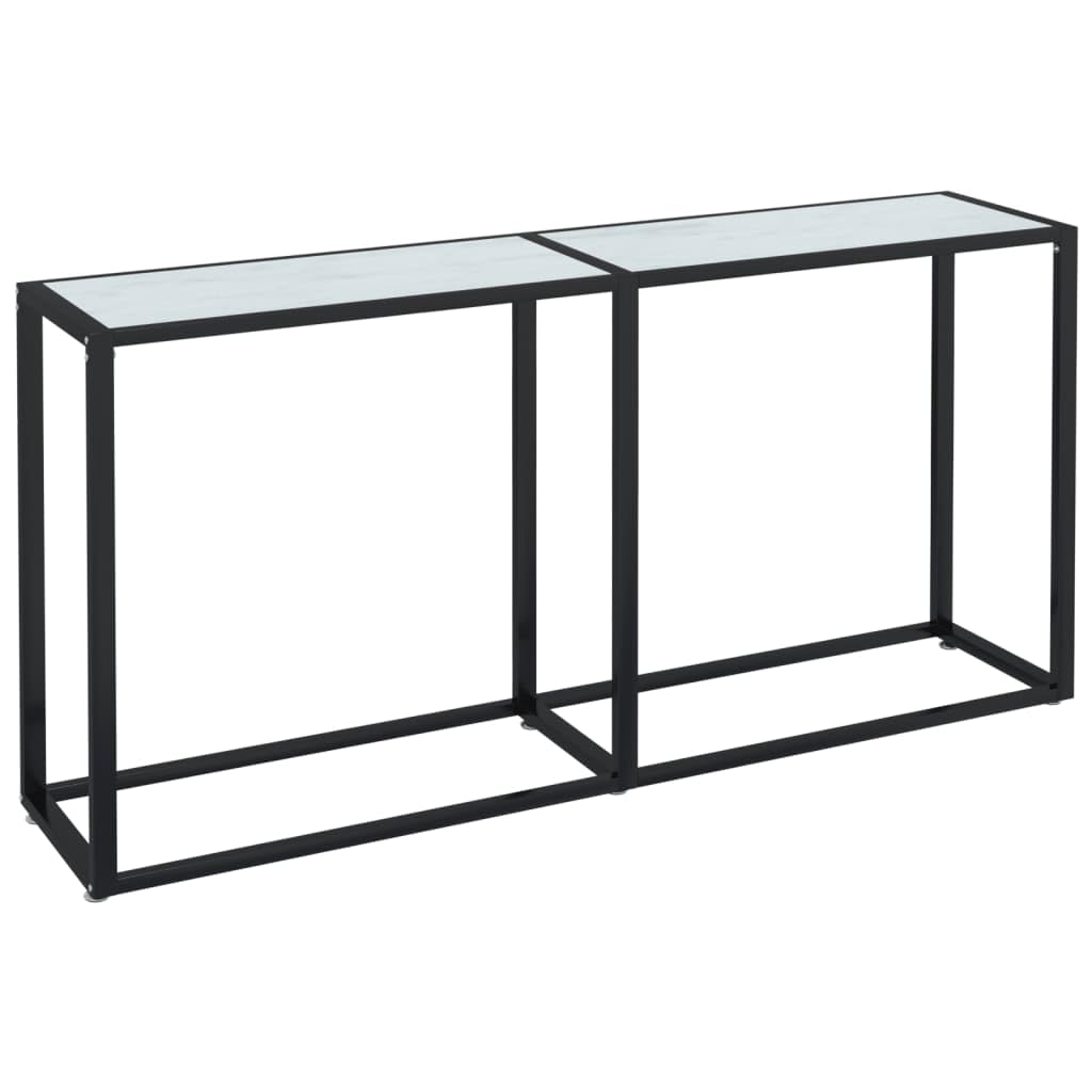 Konsolentisch Weiß Marmor-Optik 160x35x75,5 cm aus gehärtetem Glas und pulverbeschichtetem Stahl, Stabiler Beistelltisch mit reichlich Ablagefläche, pflegeleicht mit feuchtem Tuch