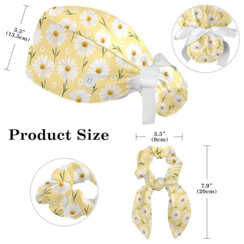 Image of Colored Butterflies Scrub Caps Women Ponytail, Adjustable Bouffant Surgical Caps with Button, Nurse Hats Long Hair