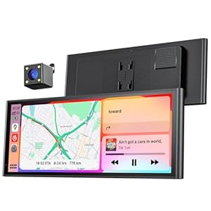 9,26″ Drahtloses Tragbares CarPlay Display für Apple CarPlay & Android Auto, OTA-Updates, Rückfahrkamera, Mirror Link, Bluetooth 5.0, Sprachsteuerung, GPS-Navigation, FM