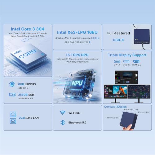Image of wo-we Ai Mini PC Intel core 3 304 8GB LPDDR5 256GB SSD Dual NIC LAN