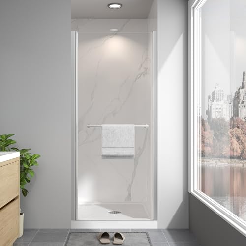 EASYWORC Frameless Pivot Shower Door 28"-30" W x 72" H,