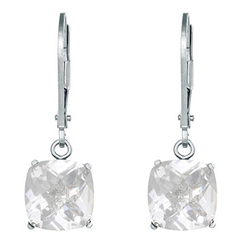8MM Cushion White Topaz Sterling Silver Leverback Drop Earrings