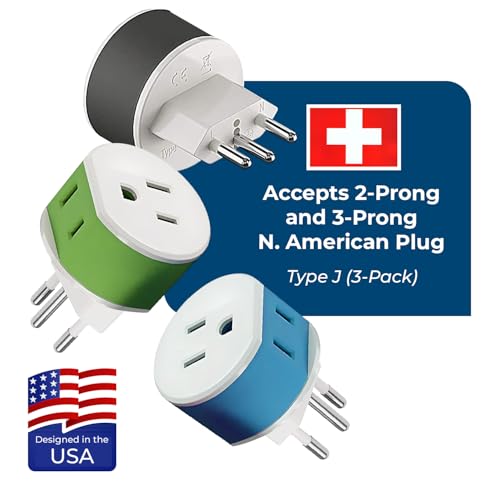 image for OREI Switzerland Power Plug Adapter with 2 USA Inputs - Travel 3 Pack 
