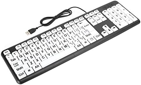 V BESTLIFE Large Print Keyboard, USB Wired Old People Low Vision Keyboard with White Large Print Keys for Seniors Black